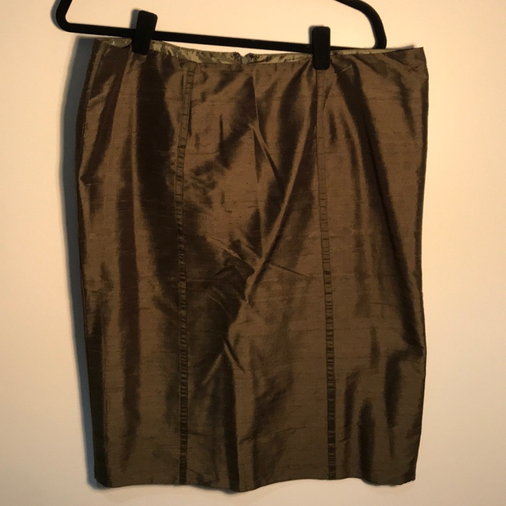 Forest green silk pencil skirt